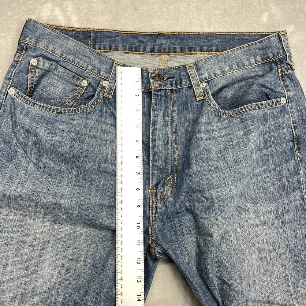 Levi's Jeans Mens 36x34 Blue Denim Whiskered Faded Stretch 527 Slim Bootcut Leg